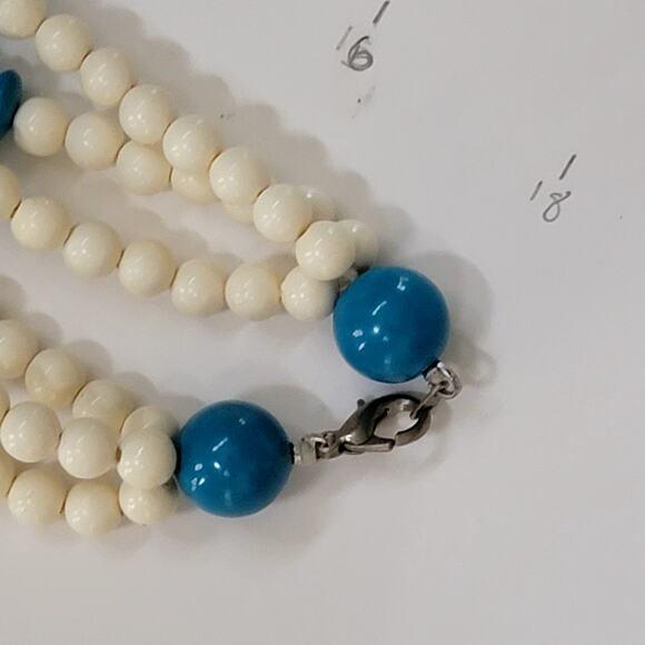 Vintage Blue And White Multi Strand Beaded Necklace With Round And Tube Beads - Picture 10 of 10